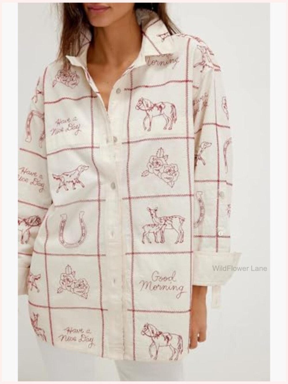 Y2K Boho Floral Long Sleeve Flowy Blouse Button Down Shirt Going Out Top - Picture 2 of 5